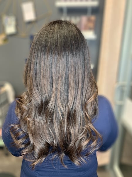 Image of  Women's Hair, Hair Color, Balayage, Black, Blonde, Brunette, Ombré, Full Color, Foilayage, Long, Hair Length, Haircuts, Layered, Beachy Waves, Hairstyles, Curly