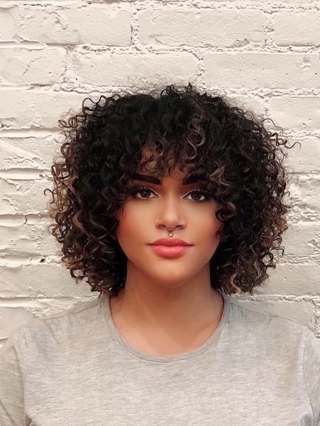 Image of  Women's Hair, Hair Length, Shoulder Length, Bangs, Haircuts, Curly, Layered, Curly, Hairstyles