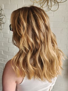 View Balayage, Blonde, Haircuts, Hair Length, Blunt, Hair Color, Color Correction, Medium Length, Women's Hair, Beachy Waves, Hairstyles, Brunette - Arriane Martinez, Colorado Springs, CO
