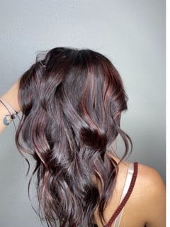 View Women's Hair, Hair Color, Blowout, Brunette, Highlights, Red, Curly, Hairstyles - Lauren Walsh, Southlake, TX