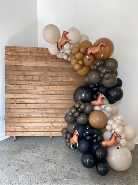 Image of  Balloon Decor, Arrangement Type, Helium Bouquet, Balloon Wall, Balloon Composition, Balloon Garland, Event Type, Birthday, Colors, Black, Brown, Accents, Characters, Balloon Column, Beige