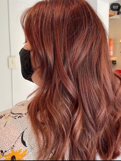 View Women's Hair, Red, Hair Color, Long Hair (Upper Back Length), Hair Length, Layers, Haircut, Beachy Waves, Hairstyle - Alexus Bermudez, Washington, DC