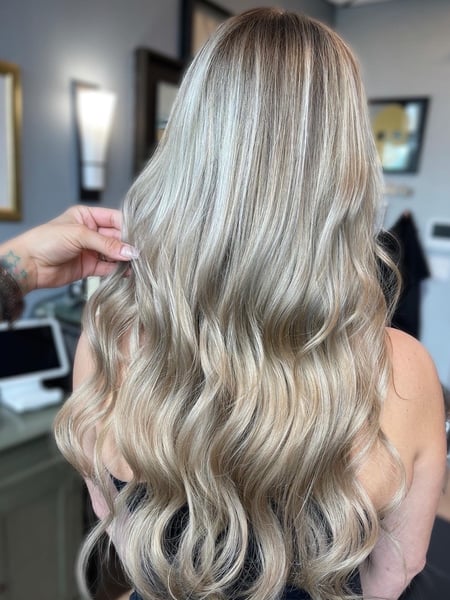 Image of  Women's Hair, Blowout, Hair Color, Balayage, Blonde, Hair Length, Long, Haircuts, Layered, Hairstyles, Beachy Waves, Curly, Hair Extensions