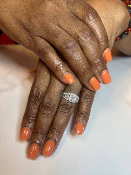 Image of  Nails, Gel, Nail Color, Orange, Nail Length, Manicure, Nail Finish, Short, Nail Service Type