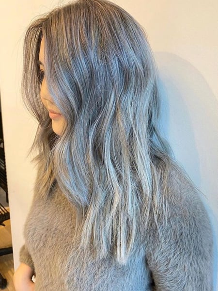 Image of  Women's Hair, Silver, Hair Color, Fashion Color, Hair Length, Medium Length, Beachy Waves, Hairstyles