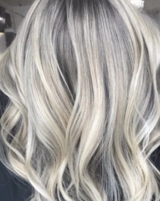 Image of  Women's Hair, Hair Color, Balayage, Blonde, Silver, Hair Length, Long Hair (Mid Back Length), Layers, Haircut, Beachy Waves, Hairstyle