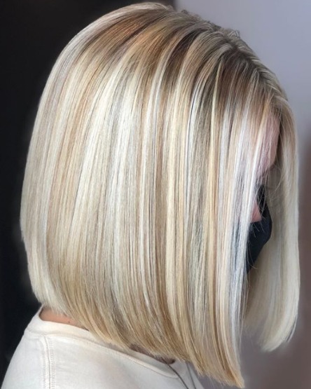 Image of  Women's Hair, Balayage, Hair Color, Blonde, Shoulder Length, Hair Length, Blunt, Haircuts, Straight, Hairstyles
