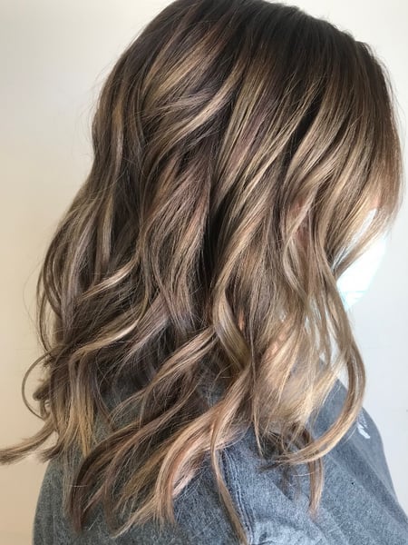 Image of  Haircuts, Women's Hair, Layered, Hairstyles, Beachy Waves, Curly, Highlights, Hair Color, Full Color, Color Correction, Blonde, Ombré, Balayage, Brunette, Foilayage, Medium Length, Hair Length