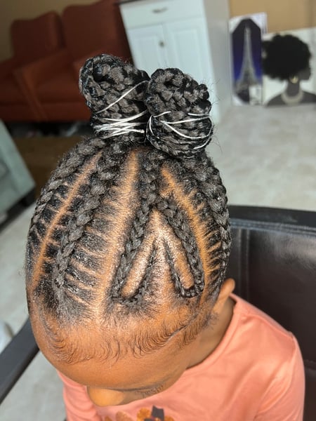 Image of  Kid's Hair, French Braid, Hairstyle, Braiding (African American), Protective Styles, Updo, Curls