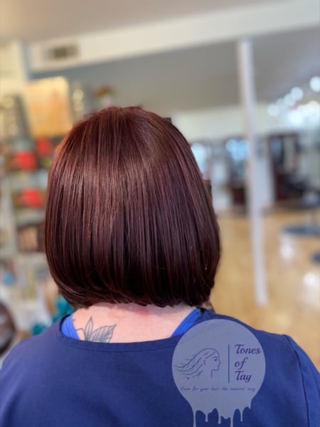 Image of  Women's Hair, Hair Color, Red, Full Color, Short Chin Length, Hair Length, Bob, Haircuts, Layered, Straight, Hairstyles