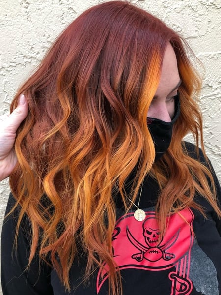 Image of  Women's Hair, Fashion Color, Hair Color, Red, Medium Length, Hair Length, Layered, Haircuts, Hair Extensions, Hairstyles