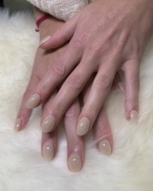 Image of  Nails, Nail Color, Beige, Nail Finish, Gel, Nail Length, Medium, Nail Shape, Almond