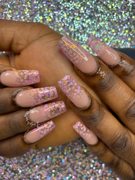 Image of  Pink, Nail Color, Glitter, Acrylic, Nail Finish, Almond, Nail Shape, Manicure, Nails, Long, Nail Length, Ombré, Nail Style