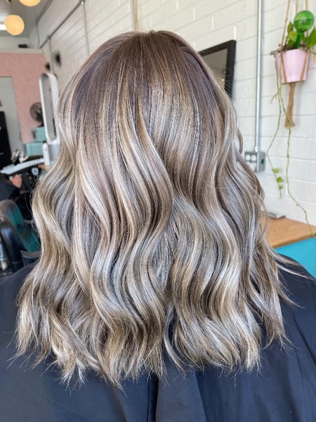 Image of  Women's Hair, Balayage, Hair Color, Color Correction, Highlights, Foilayage, Ombré, Medium Length, Hair Length, Long, Shoulder Length, Beachy Waves, Hairstyles, Curly, Layered, Haircuts