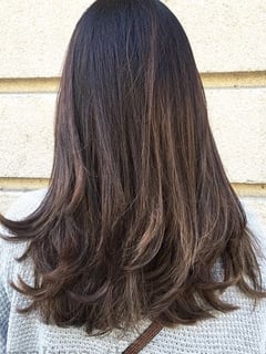 View Women's Hair, Brunette, Hair Color, Long, Hair Length, Layered, Haircuts, Hairstyles, Wigs - Melissa Flores, San Jose, CA