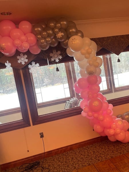 Image of  Florist, Occasion, Birthday, Color, White, Pink, Balloon Decor, Arrangement Type, Balloon Garland, Event Type, Birthday, Colors, White, Pink, Gray