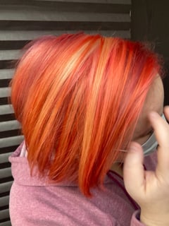 View Fashion Color, Hairstyles, Straight, Layered, Haircuts, Shaved, Short Ear Length, Pixie, Full Color, Red, Hair Color, Women's Hair - Kate Michaels, Lakewood, OH