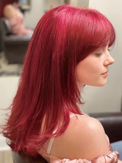 View Layered, Straight, Vintage, Hairstyles, Bangs, Haircuts, Long, Hair Length, Red, Hair Color, Fashion Color, Blowout, Women's Hair - Heidi Anderson, Nashville, TN