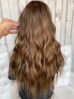 View Balayage, Hairstyle, Beachy Waves, Hair Length, Long Hair (Mid Back Length), Brunette Hair, Hair Color, Women's Hair - Kenzie Erikson, Rexburg, ID