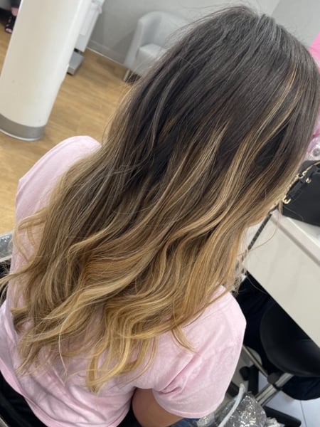Image of  Women's Hair, Blowout, Hair Color, Balayage, Blonde, Brunette, Foilayage, Full Color, Highlights, Ombré, Long, Hair Length, Layered, Haircuts, Beachy Waves, Hairstyles, Curly