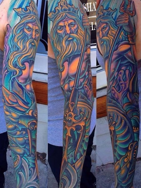 Image of  Tattoos, Tattoo Style, Tattoo Bodypart, Tattoo Colors, Japanese, Shoulder, Arm , Forearm , Blue