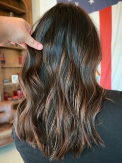 View Color Correction, Brunette Hair, Balayage, Hair Color, Women's Hair, Blowout, Hairstyle, Beachy Waves, Haircut, Layers, Hair Length, Long Hair (Upper Back Length), Full Color, Foilayage - Sam Donato, Spring, TX