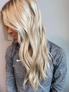 View Women's Hair, Hair Color, Blonde, Highlights, Hair Length, Long, Layered, Haircuts, Beachy Waves, Hairstyles - Kelsey Schuepbach , Overland Park, KS
