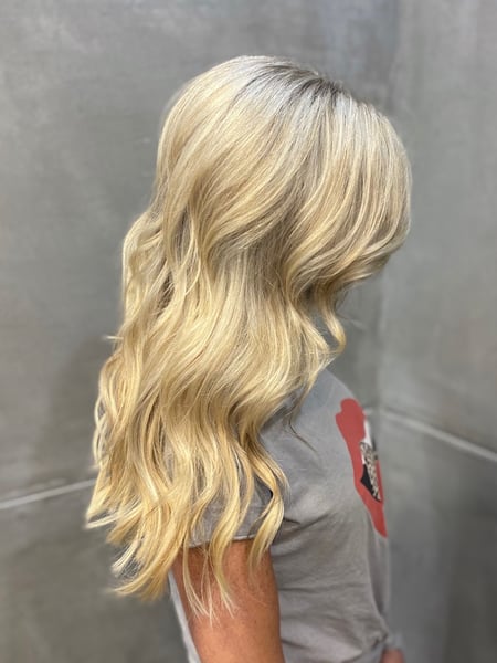 Image of  Layered, Haircuts, Women's Hair, Blowout, Beachy Waves, Hairstyles, Curly, Hair Extensions, Foilayage, Hair Color, Highlights, Blonde