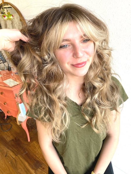 Image of  Haircuts, Women's Hair, Layered, Curly, Bangs, Blowout, Permanent Hair Straightening, Keratin, Beachy Waves, Hairstyles, Curly, Straight, Hair Extensions, Natural, Hair Color, Brunette, Foilayage, Highlights, Full Color, Color Correction, Fashion Color, Ombré, Blonde, Balayage, Hair Length, Long, Short Ear Length, Medium Length, Hair Restoration