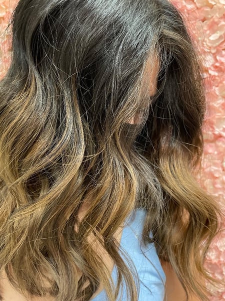 Image of  Hair Length, Women's Hair, Medium Length, Layered, Haircuts, Highlights, Hair Color, Full Color, Color Correction, Balayage, Black, Ombré, Blonde, Brunette, Foilayage, Blowout, Hairstyles, Beachy Waves, Curly