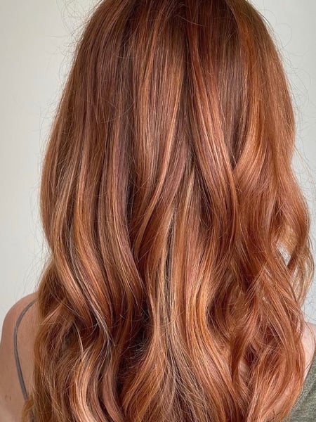 Image of  Women's Hair, Red, Hair Color, Highlights, Long Hair (Upper Back Length), Hair Length, Beachy Waves, Hairstyle