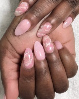 Image of  Nails, Pink, Nail Color, White, Dip Powder, Nail Finish, Medium, Nail Length, Accent Nail, Nail Style, Hand Painted, Mix-and-Match