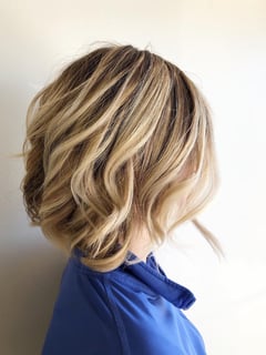 View Hair Color, Hairstyles, Curly, Layered, Haircuts, Bob, Shoulder Length, Hair Length, Foilayage, Women's Hair - Jessica Carter, Rexburg, ID