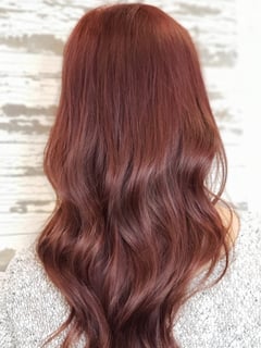View Long, Hair Length, Women's Hair, Red, Hair Color, Balayage, Beachy Waves, Hairstyles - Kimberly Davidson, Philadelphia, PA