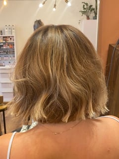 View Women's Hair, Blonde, Hair Color, Highlights, Full Color, Short Chin Length, Hair Length, Layered, Haircuts, Blunt, Beachy Waves, Hairstyles - Nicolette Gilman, San Diego, CA