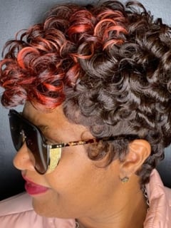 View Curly, Women's Hair, Balayage, Hair Color, Pixie, Short Hair (Ear Length), Haircut - Shaakira Arnold, Jonesboro, GA