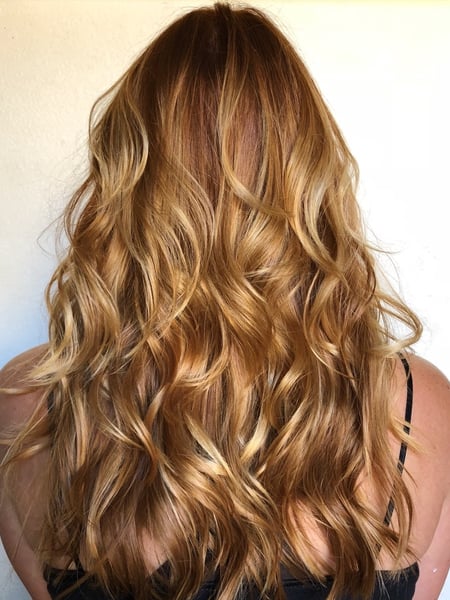 Image of  Women's Hair, Balayage, Hair Color, Blonde, Red, Long Hair (Mid Back Length), Hair Length, Long Hair (Upper Back Length), Layers, Haircut, Beachy Waves, Hairstyle
