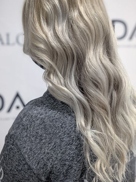Image of  Women's Hair, Balayage, Hair Color, Blonde, Fashion Color, Highlights, Silver, Beachy Waves, Hairstyles