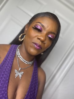 View Makeup, Glitter, Colors, Purple, White, Bridal, Look, Glam Makeup, Evening, Brown, Skin Tone, Light Brown, Technique, Airbrush - Latoya Alexander, Gainesville, FL