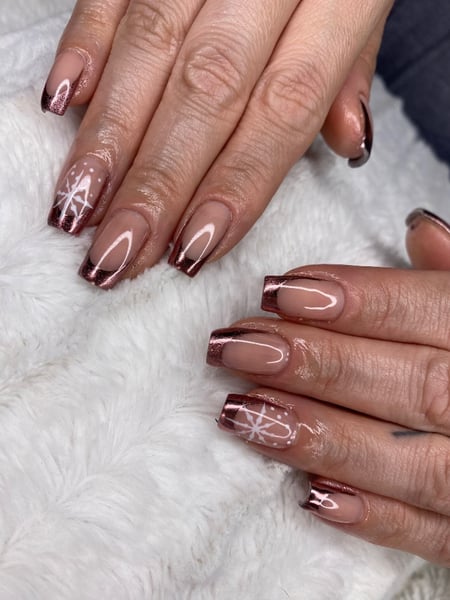 Image of  Nails, White, Gel, Hand Painted, Glitter, Nail Style, Nail Color, Nail Length, Manicure, French Manicure, Nail Finish, Short, Beige, Nail Shape, Square, Nail Service Type