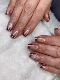 View French Manicure, Short, Beige, Nail Shape, Square, Nail Service Type, Nails, White, Gel, Hand Painted, Glitter, Nail Style, Nail Color, Nail Length, Manicure, Nail Finish - Tyarra Hernandez, Apopka, FL