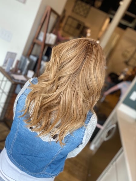 Image of  Women's Hair, Blonde, Hair Color, Full Color, Highlights, Medium Length, Hair Length, Beachy Waves, Hairstyles, Permanent Hair Straightening