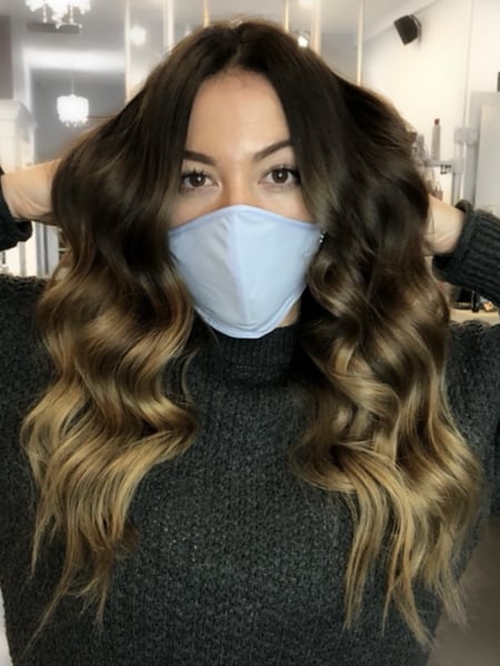 Image of  Women's Hair, Blowout, Hair Color, Balayage, Brunette, Ombré, Hair Length, Long, Haircuts, Layered, Hairstyles, Beachy Waves, Curly
