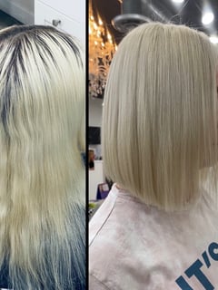 View Women's Hair, Hair Color, Blowout, Balayage, Blonde, Color Correction, Foilayage, Full Color, Fashion Color, Highlights, Ombré, Silver, Hair Length, Short Chin Length, Blunt, Haircuts, Bob, Hairstyles, Straight - Strandsbynicola, Miami, FL