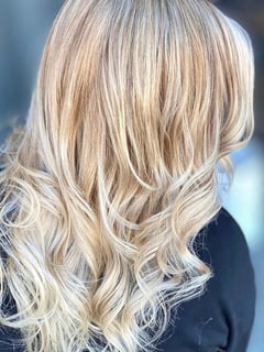 View Women's Hair, Hairstyle, Beachy Waves, Hair Length, Long Hair (Mid Back Length), Highlights, Hair Color, Blonde - Carla Dasilva, Hudson, MA