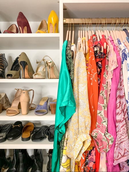 Image of  Professional Organizer, Home Organization, Bedroom, Storage, Master Closet, Closet Organization, Hanging Clothes, Shoe Shelves