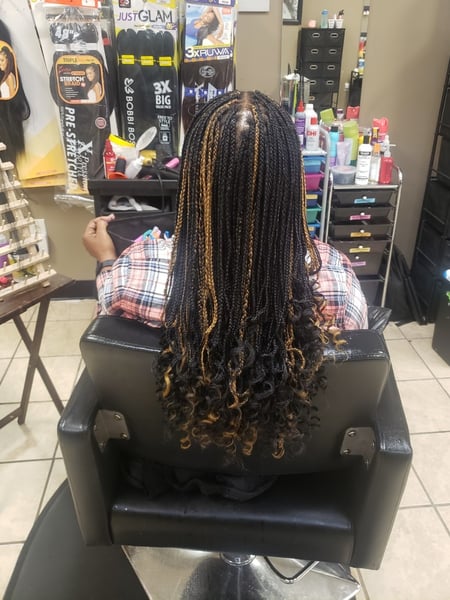 Image of  Women's Hair, Blowout, Hair Color, Full Color, Short Ear Length, Hair Length, Pixie, Short Chin Length, Medium Length, Shoulder Length, Haircuts, Blunt, Braids (African American), Hairstyles, Hair Extensions, Straight, Weave, Silk Press, Permanent Hair Straightening, Keratin