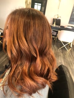 View Women's Hair, Balayage, Hair Color, Red, Hair Length, Shoulder Length, Blunt, Haircuts, Beachy Waves, Hairstyles - Erin Gabrick, Canfield, OH