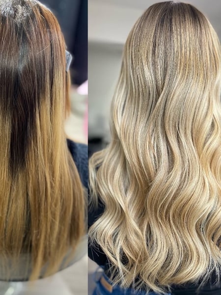 Image of  Blonde, Hair Color, Women's Hair, Balayage, Color Correction, Full Color, Long, Hair Length, Beachy Waves, Hairstyles