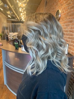 View Women's Hair, Hair Color, Balayage, Blonde, Foilayage, Highlights, Hair Length, Shoulder Length, Haircuts, Blunt, Hairstyles, Beachy Waves, Blowout - Emily Simon, La Salle, IL